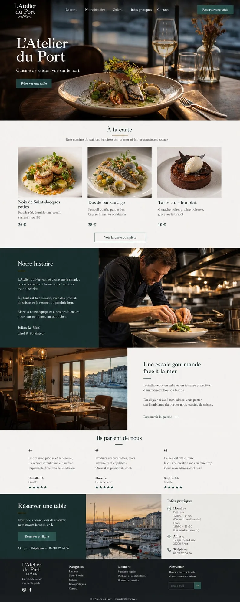 Ordinateur affichant une maquette de site de restaurant