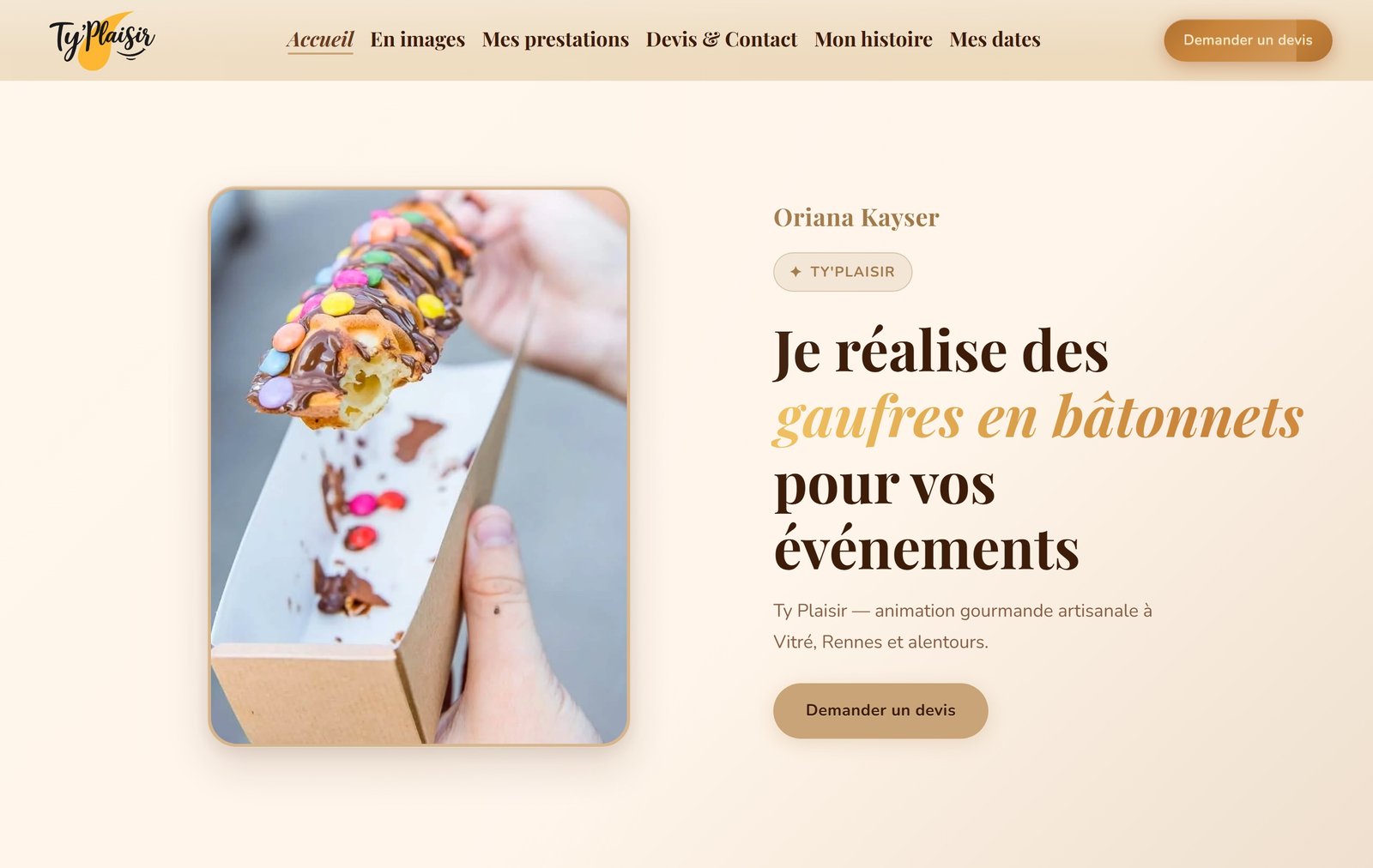 Aperçu du site Ty Plaisir — stand gaufres en bâtonnets à Vitré